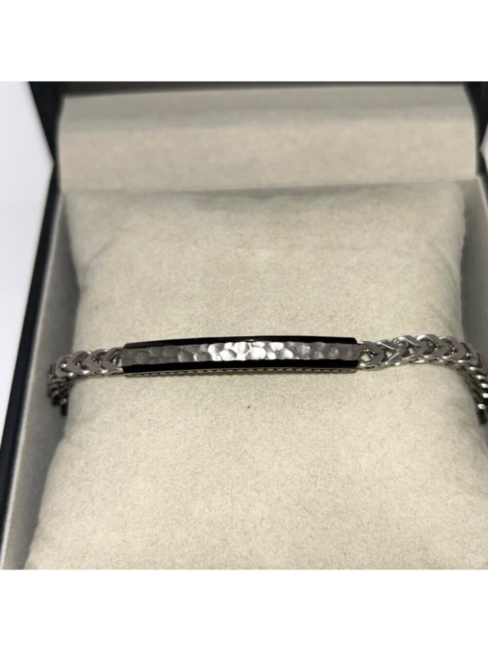 Lynx Mens Stainless Steel Hammered ID Plate Bracelet With Foxtail Chain In Gift - Picture 13 of 15